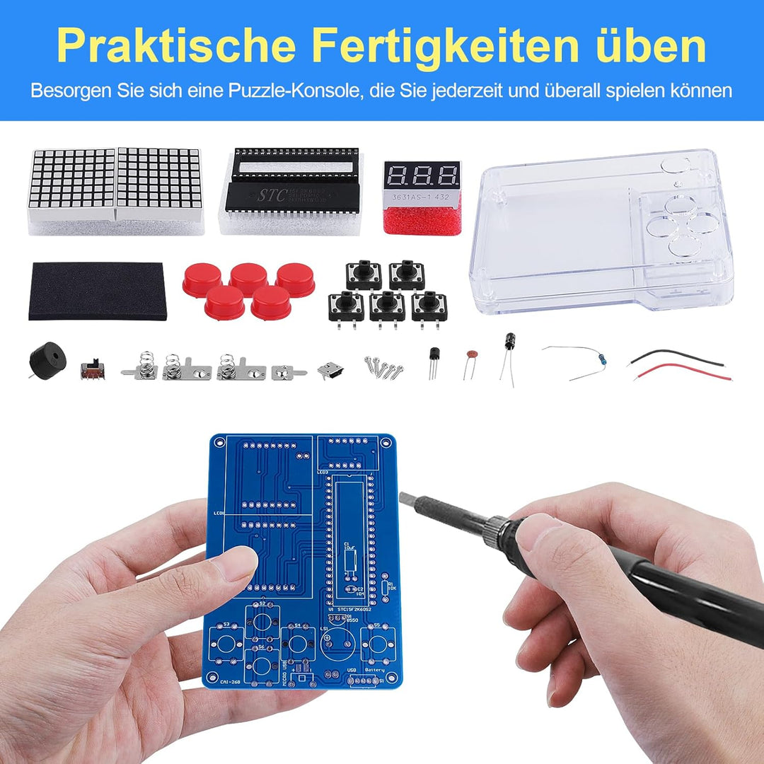 DIY Spielekonsole Löten Bausatz, Elektronik Baukasten DIY Elektronik Lötübungsset mit Acrylgehäuse H