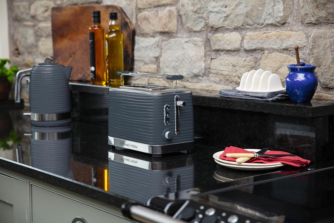 Russell Hobbs Toaster [für 2 Scheiben] Inspire Grau mit hochwertiger Hochglanz-Struktur (extra breit