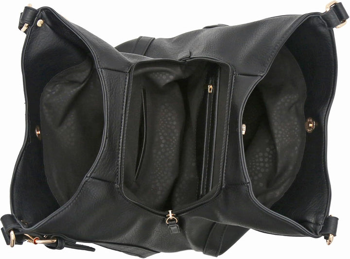 Leichte Hobo-Tasche aus Kunstleder mit 3 Fächern Schwarz, Schwarz