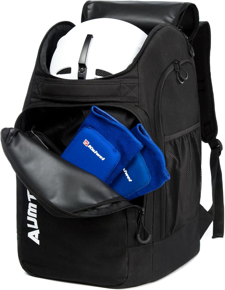 AUMTISC Skischuhtaschen mit Helmfach und Rucksackgurten, Skirucksack Skischuhrucksack mit Helmtasche