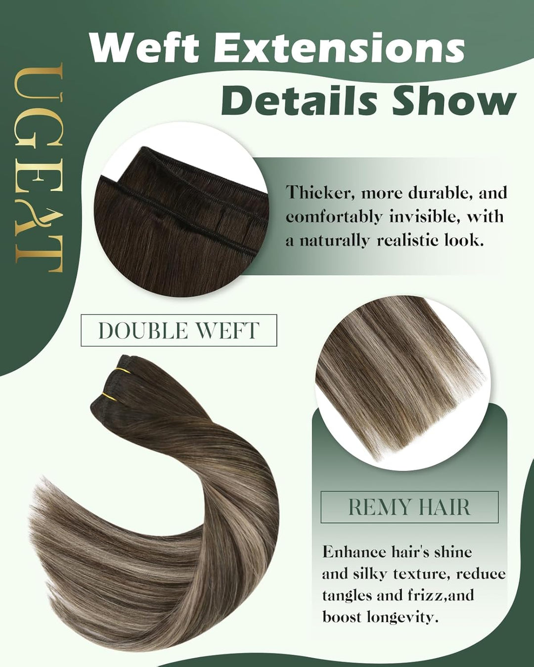 Ugeat Lang Echthaar Extensions Tressen 55cm Balayage Braun Haartressen Echthaar Extensions Ombre Dun