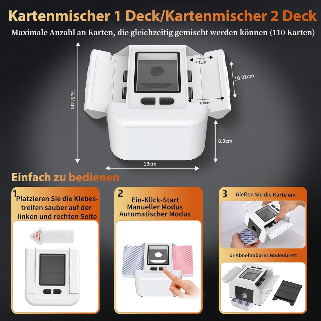 Buldoospok Wiederaufladbar Automatischer Kartenmischer 1-2 Deck, Geräuscharm Elektrische Mischmaschi
