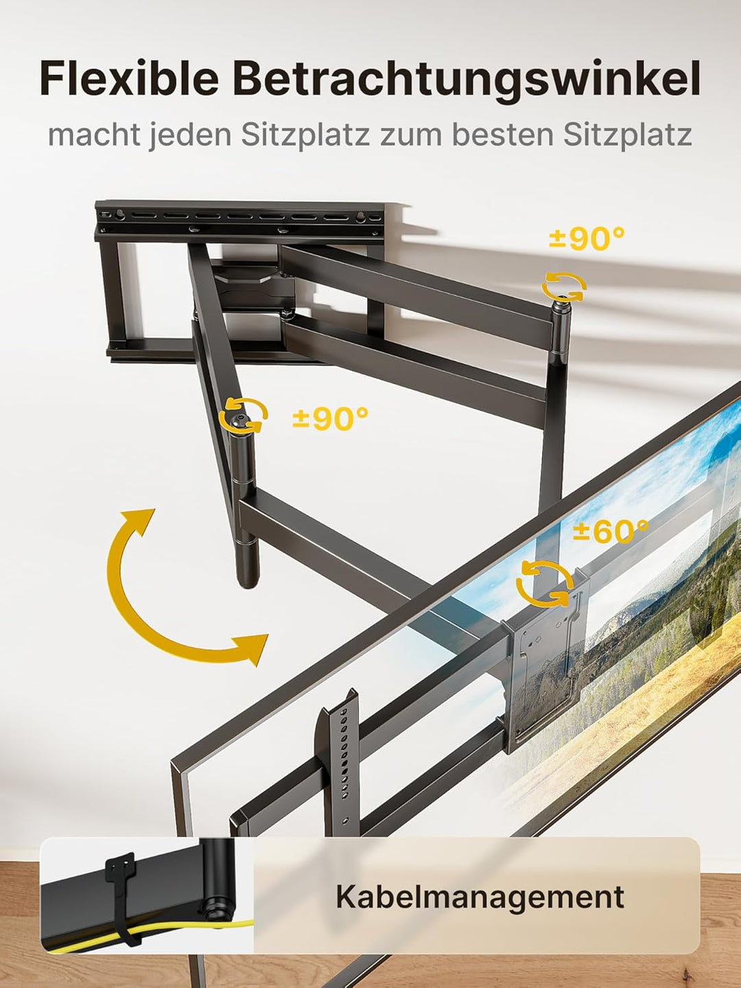 monTEK Langarm 1080mm TV Wandhalterung für 43-90 Zoll Flach & Curved Monitor bis zu 60kg, Schwenkbar