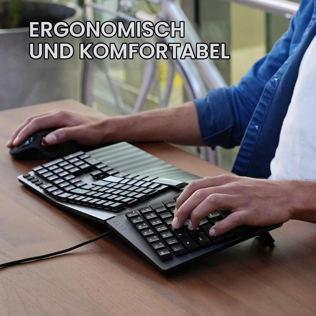 Perixx PERIBOARD-535 RD Ergonomische mechanische Tastatur in voller Grösse - Flache rote lineare Tas