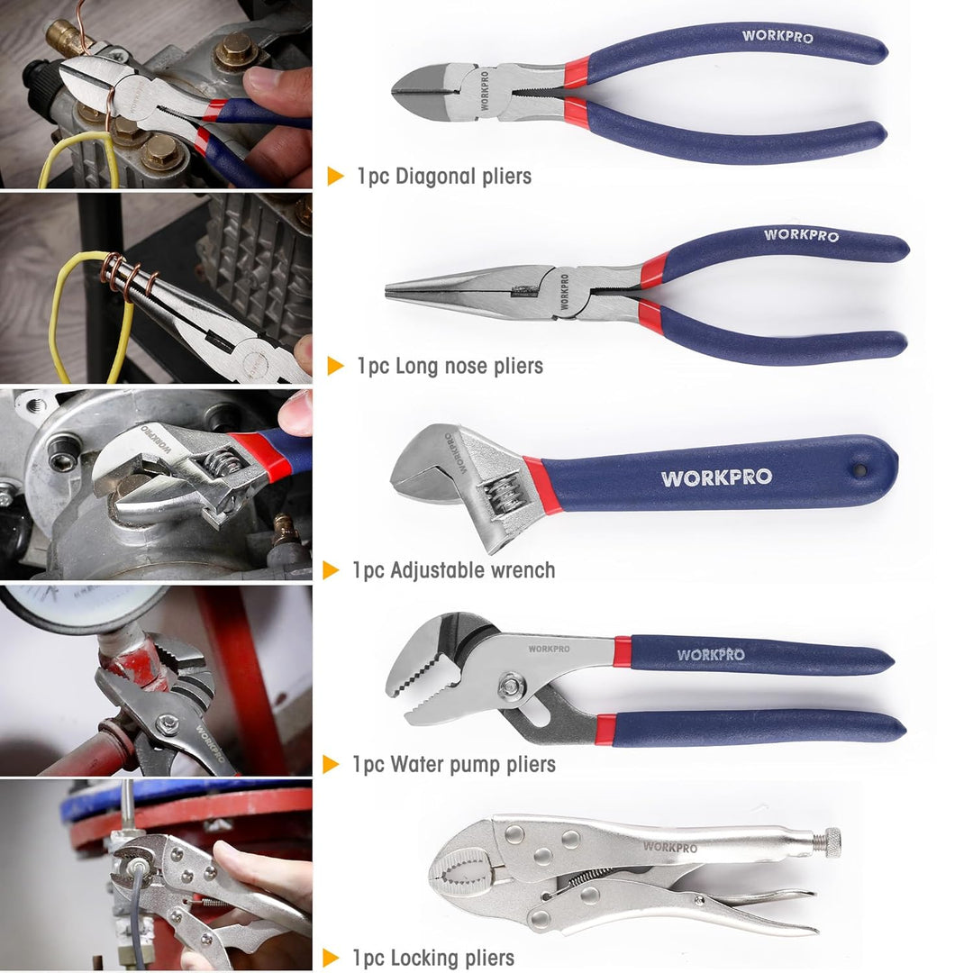 WORKPRO Universal Werkzeugset Haushalt 156-teilig inkl. Werkzeugtasche mit weiter Öffnung für Home R