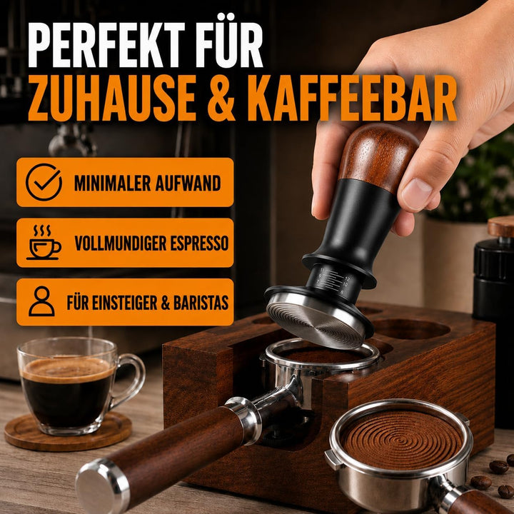 Kaffee Tamper, Kaffeemehlpresser mit Holzgriff, kaffeestempel Edelstahl mit Base Ripple, Espresso Ta