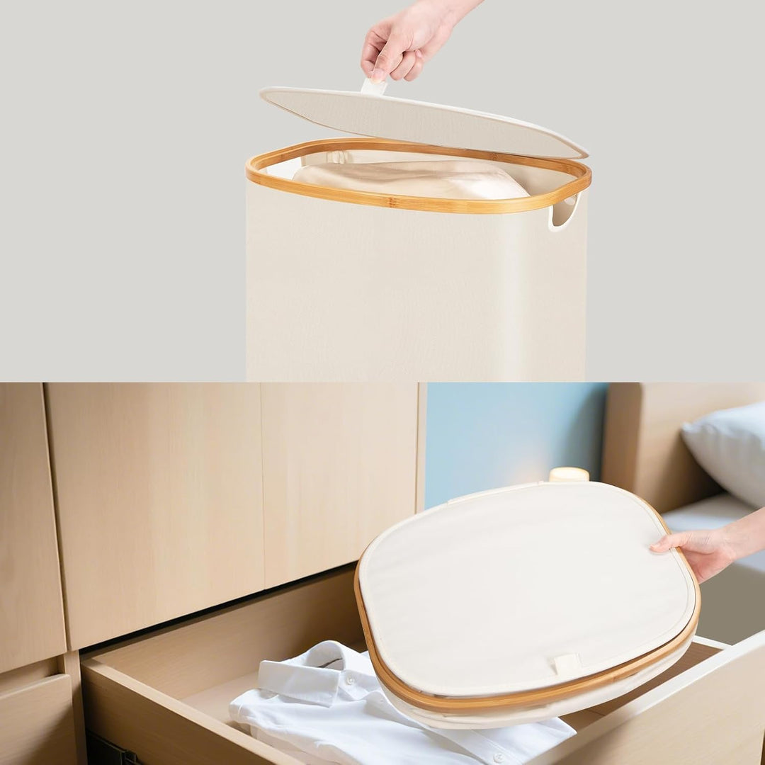 Wäschekorb -100L Waschbarer und hygienischer Gross Wäschesammler schmal mit herausnehmbarem Wäschesa