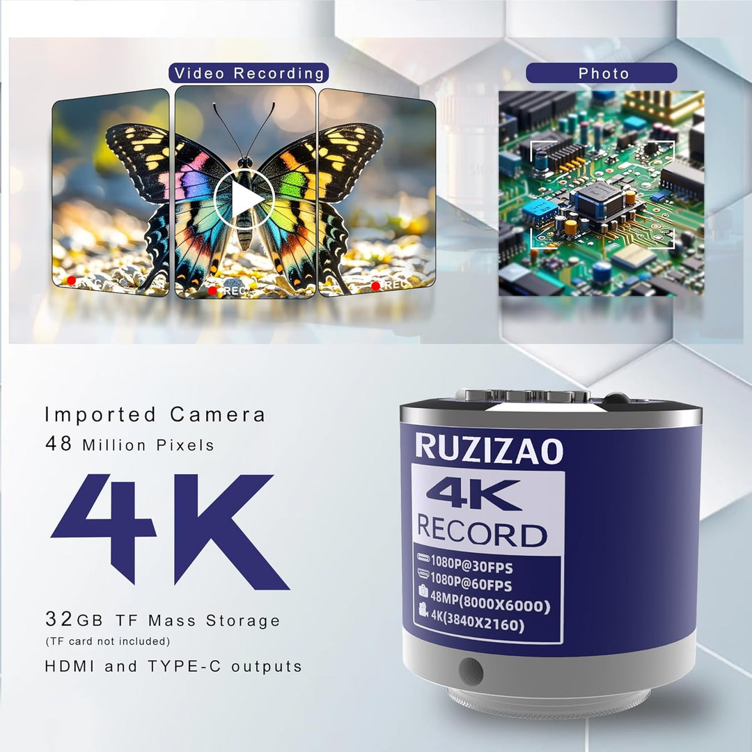 Digital Mikroskop, 48MP 4K 1080P HDMI Typ-C/USB Industrielle Video Digitales Mikroskop Kamera, 150X