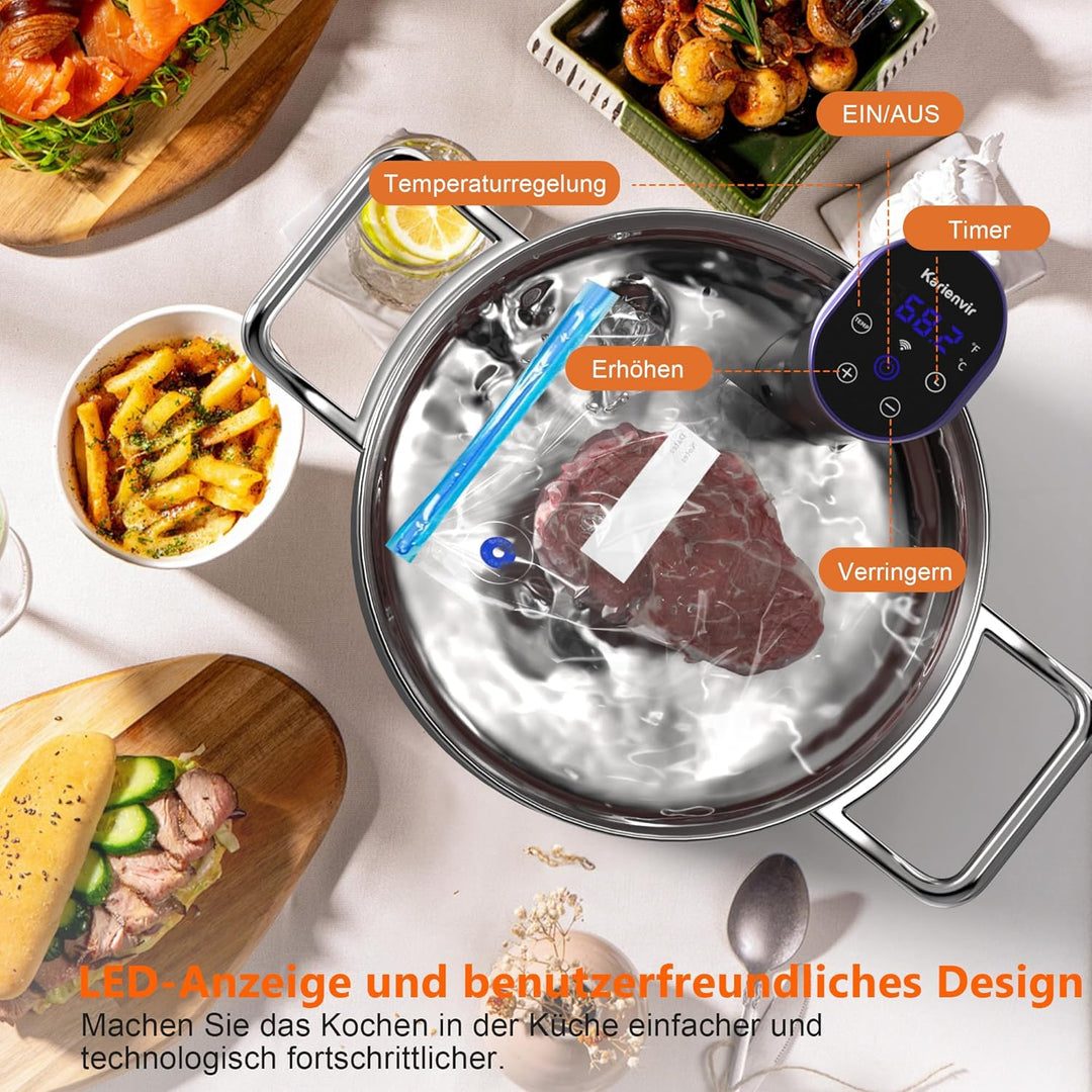 Sous Vide Garer Stick 1400W, Sous Vide Stick mit LCD Touchdisplay, Wifi Präzisionskocher Präziser, I