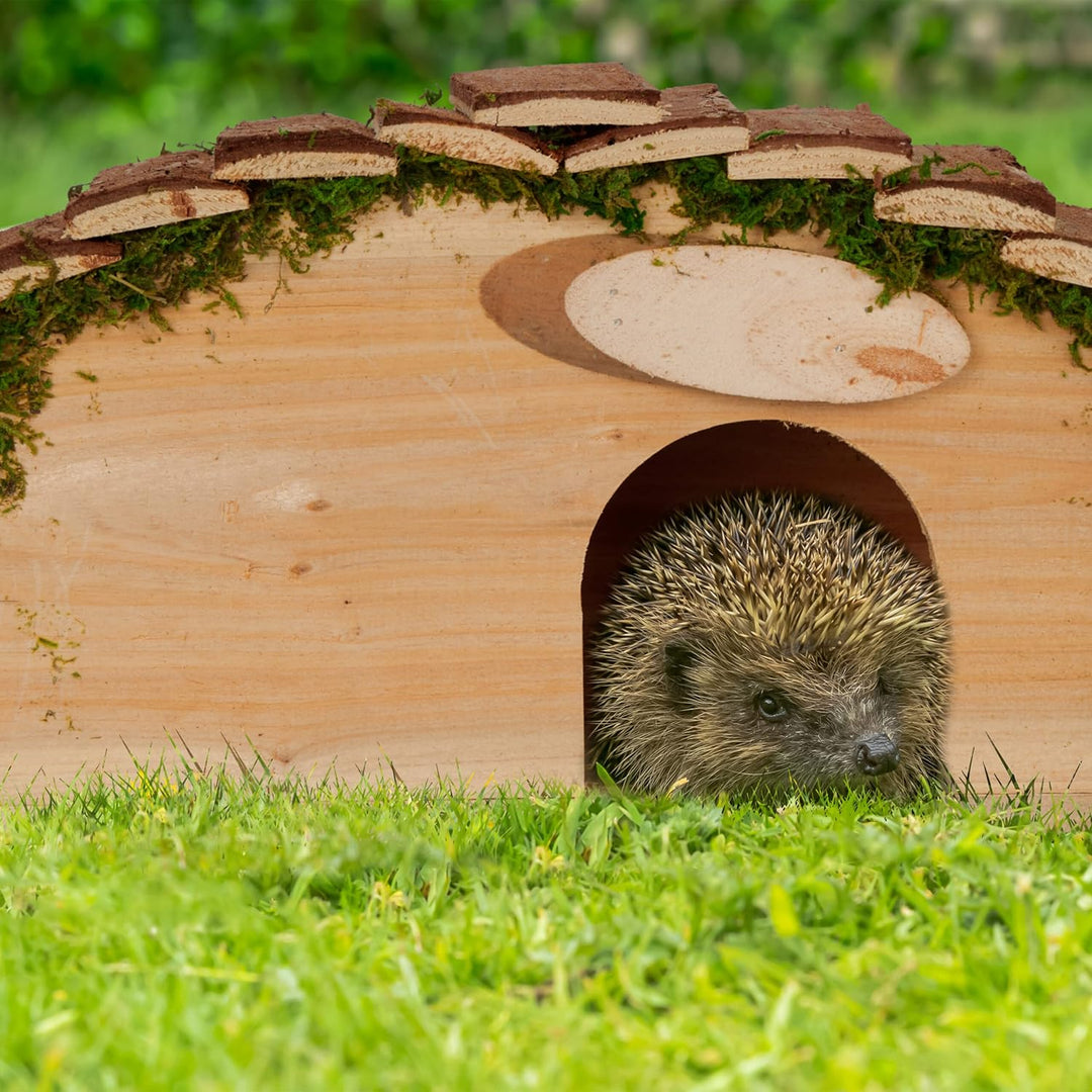 Relaxdays Igelhaus, Holz & Moos, Igelhotel mit Boden, Winterquartier für Igel, Garten, HxBxT: 18 x 3