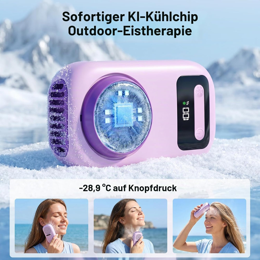 Morelax Tragbarer Mini Ventilator Hand mit Eiskühlung &amp; Digitalanzeige, USB-C,5 Stufen Lila-taro, Li