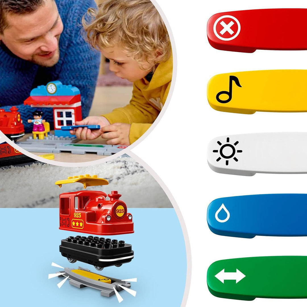 LEGO 10874 DUPLO Dampfeisenbahn, Spielzeugeisenbahn mit Licht & Geräuschen und Push-&-Go-Motor, Spie