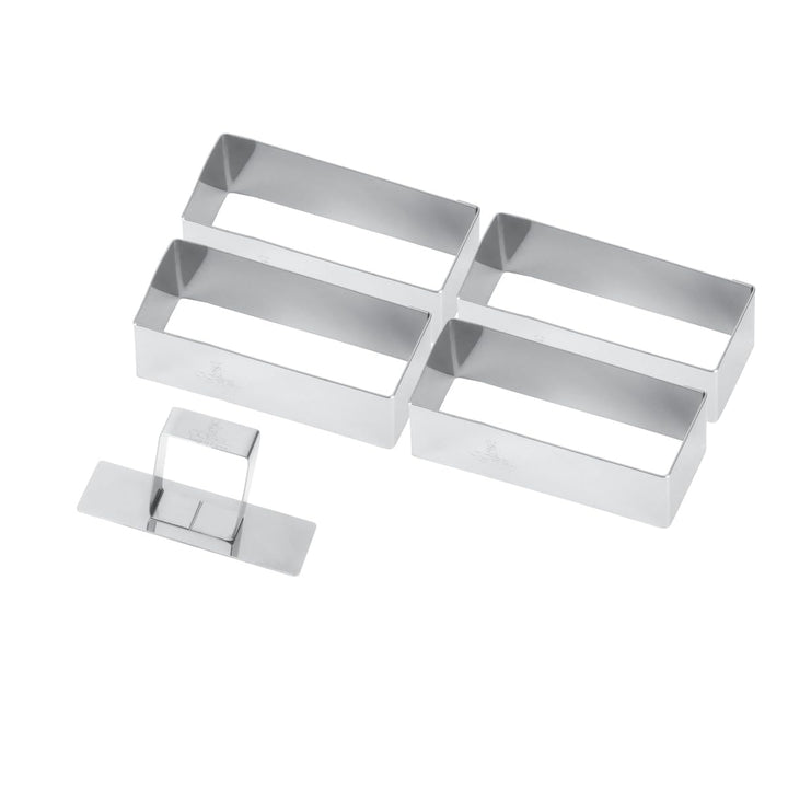 GOBEL 881780 Schachtel mit 4 rechteckigen Formen + Stössel aus Edelstahl.