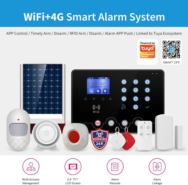 Wolf Guard WiFi 4G kabellose Einbruchmeldeanlagen-Bausätze W4Q-W06, Tuya Smartlife APP, Alarmsystem