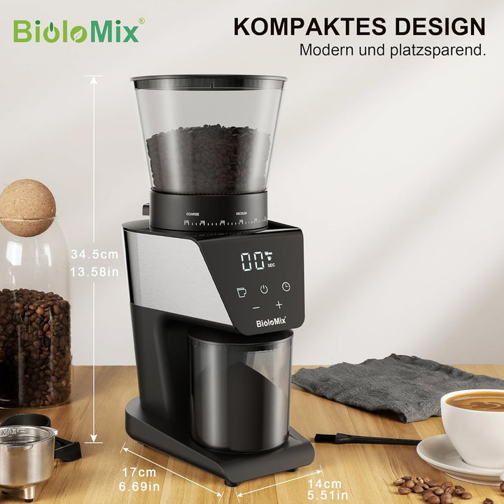 Biolomix Elektrische Kegelmühlen Mit Touchscreen Digitaltimer Display Und Portafilter Wiege, Elektri