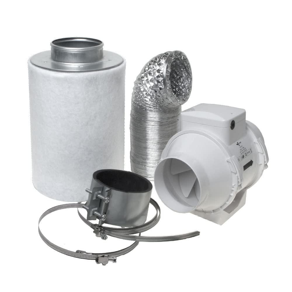 Aktivkohlefilter Abluft Lüftungsset inkl. Rohrventilator 280 m³/h Belüftungsset für Growbox