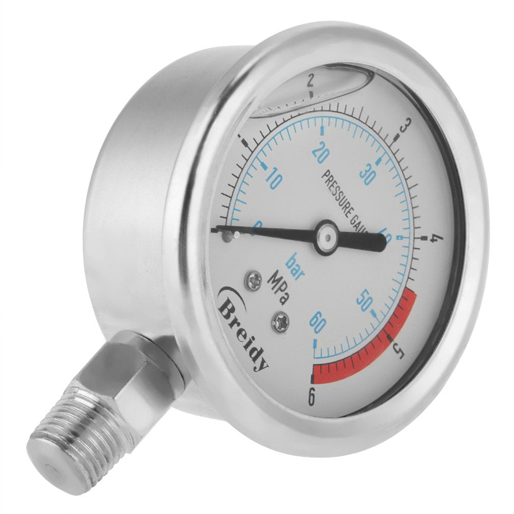 0-60Bar 0-6Mpa Luftdruckmesser, 1/4 "NPT 60mm Dial Luft Hydraulischer Wasser Manometer