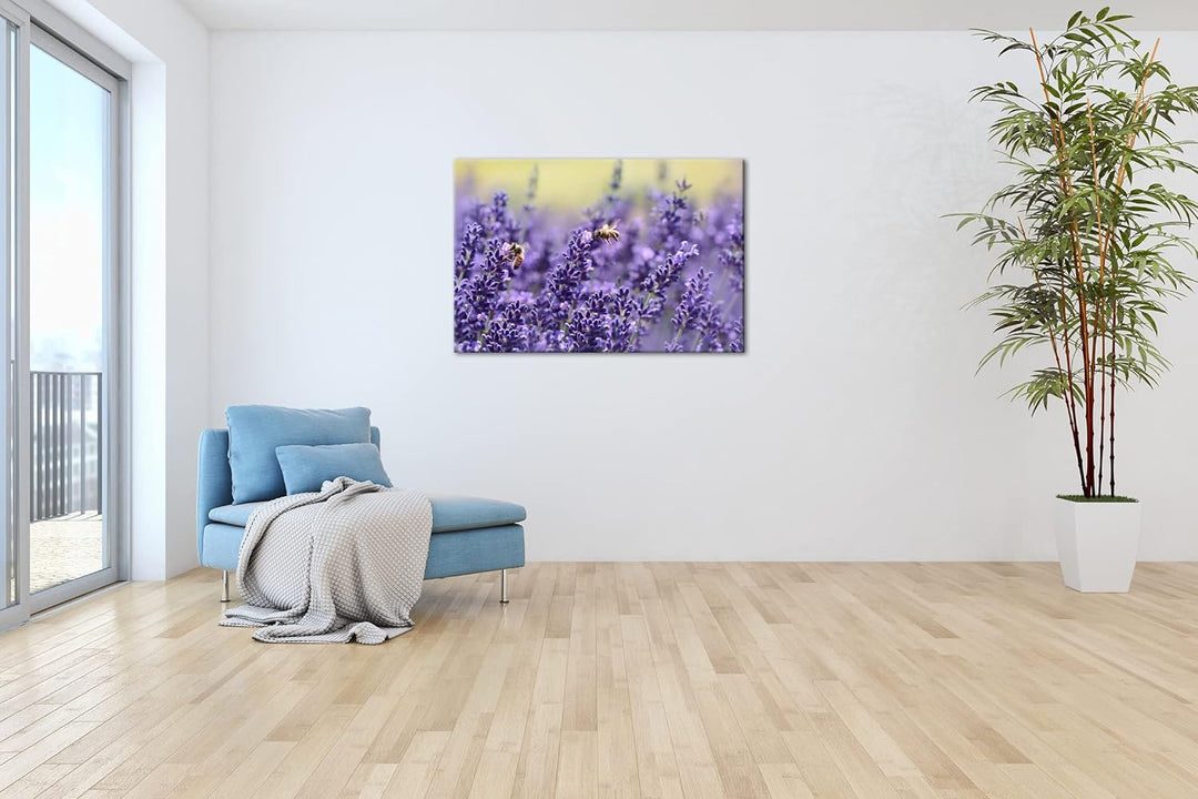 deyoli Bienen im blühenden Lavendel Format:90x60 cm als Leinwandbild, Motiv fertig gerahmt auf Echth
