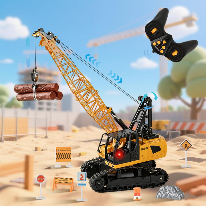 Kran Spielzeug, 2.4Ghz RC Kranfahrzeug, Ausfahrbarem Kran, Baustellen Fahrzeuge Set mit Lichtern,Ger