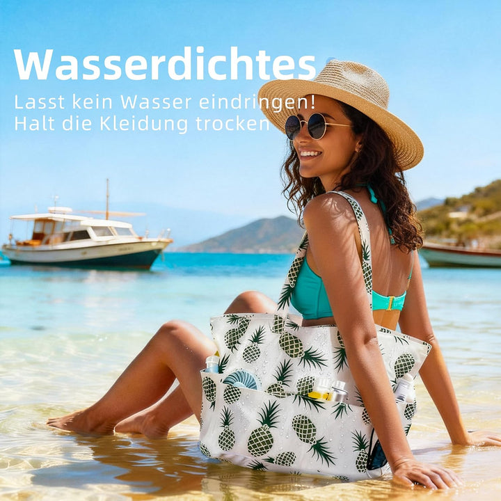 AUMTISC Strandtasche Geräumig Familie, 40L Grosse Badetasche Damen mit Reissverschluss Reisetasche E