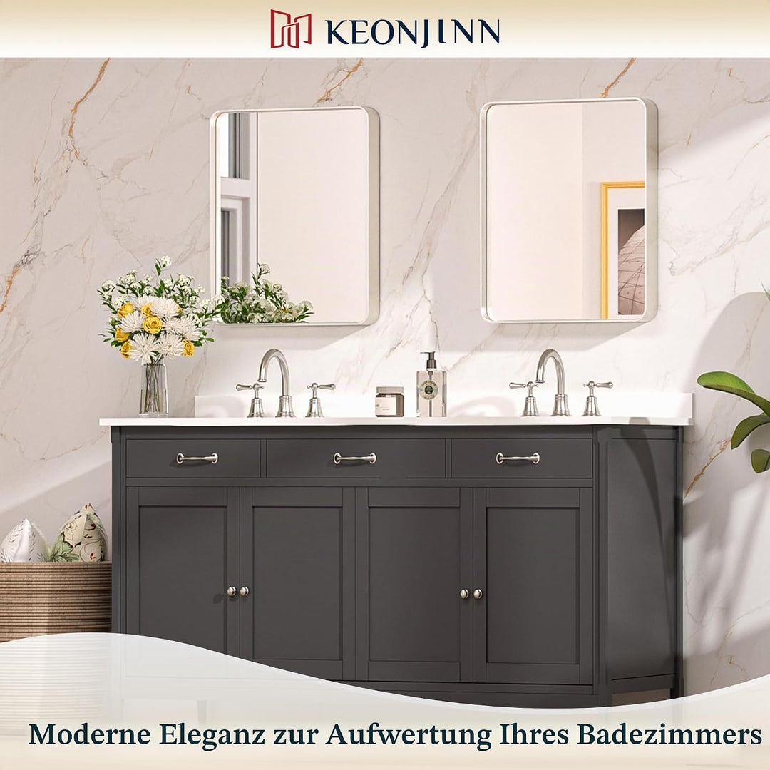 Keonjinn Wand Spiegel Nickel 40x50cm, Badezimmerspiegel Badspiegel mit Metallrahmen, Gehärtetes Glas