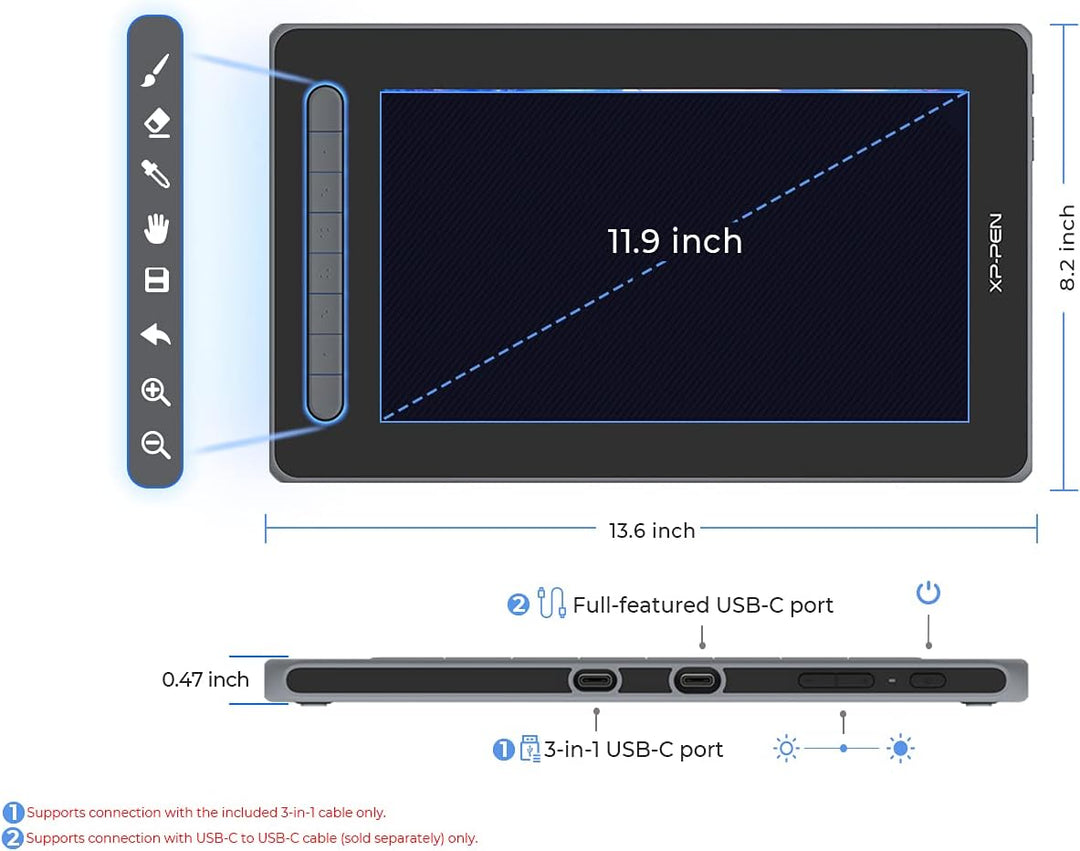 XP-PEN Artist 12 2. Generation Grafiktablett 11,9 Zoll Pen Display volllaminiert, X3 Smart-Chip batt