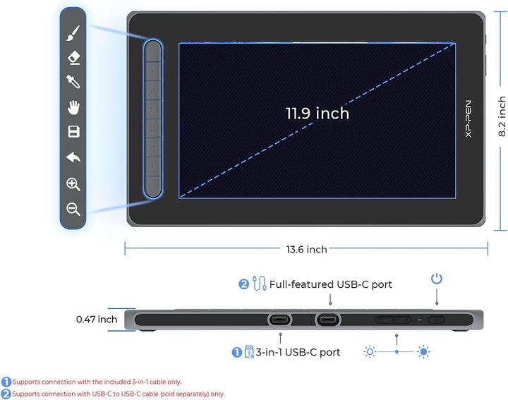 XP-PEN Artist 12 2. Generation Grafiktablett 11,9 Zoll Pen Display volllaminiert, X3 Smart-Chip batt