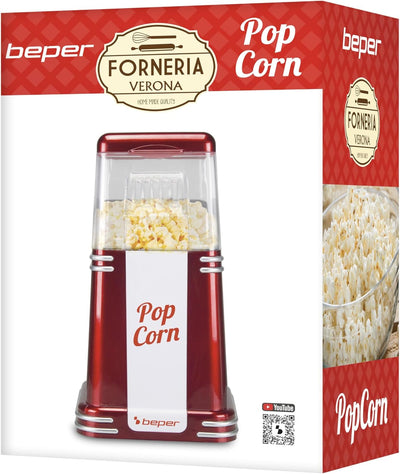 Beper - Popcorn-Maschine, 3 Minuten Popcorn, fettfrei, Heissluftzirkulation, Leistung 1200 W Rot (En