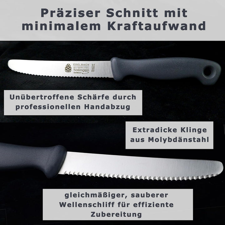 Edelbach Solingen Küchenmesser Set | 'Perfect' Frühstücksmesser m. Wellenschliff | Ultrascharf Messe