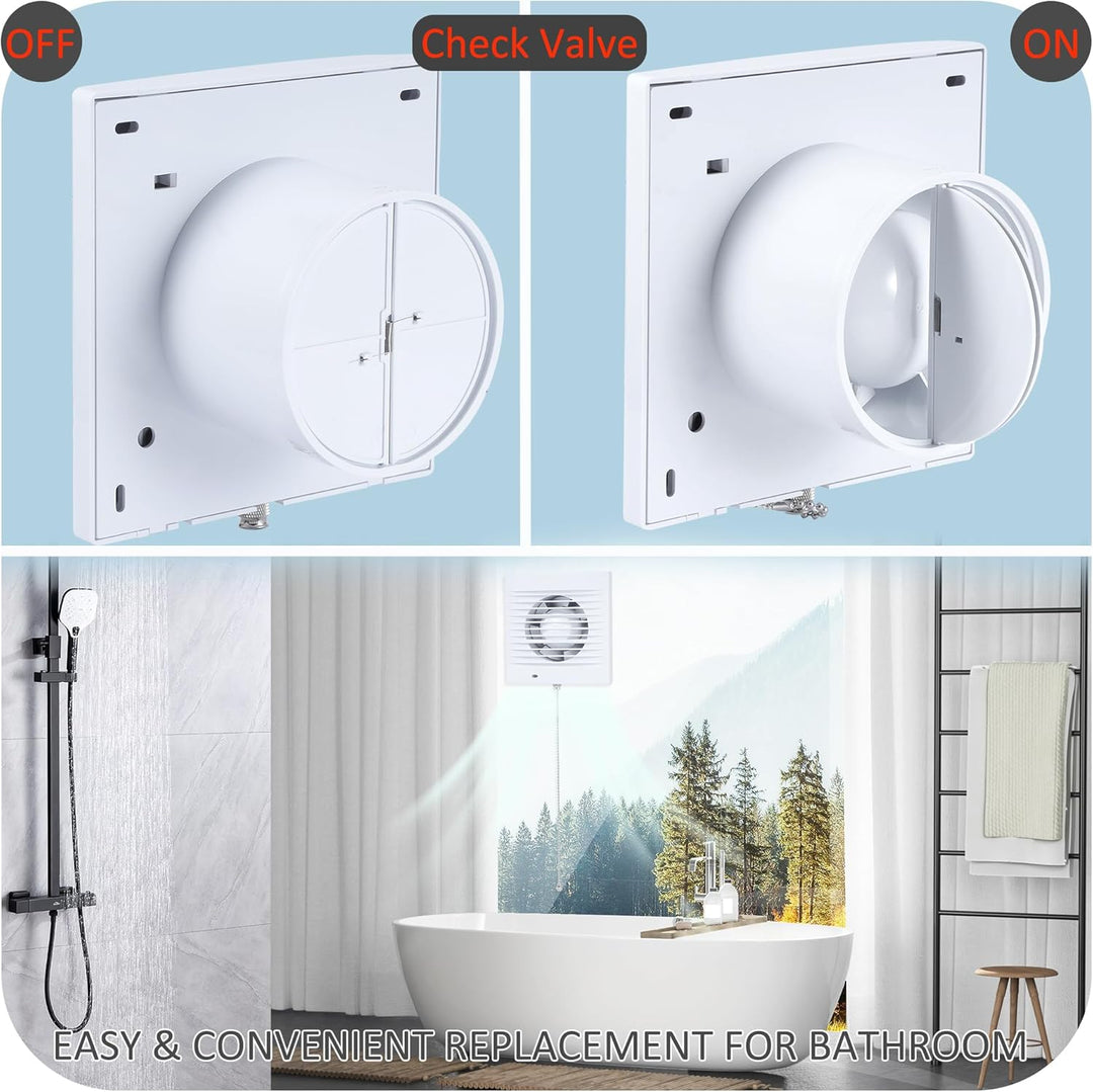 100mm Abluftventilator Badlüfter Lüfter Abluft Wandventilator mit Zugkettenschalter, Ruckstauklappe,