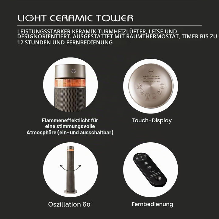 MACOM Enjoy & Relax 944 Light Ceramic Tower, leistungsstarker Keramik-Heizlüfter mit Turm, leise und