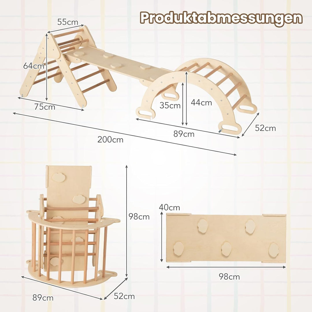 DREAMADE Montessori Kletterdreieck mit Kletterbogen und Rutsche, Holzdreieck für Kleinkinder ab 1 Ja