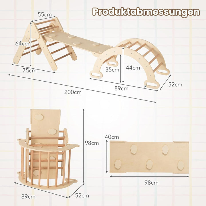 DREAMADE Montessori Kletterdreieck mit Kletterbogen und Rutsche, Holzdreieck für Kleinkinder ab 1 Ja