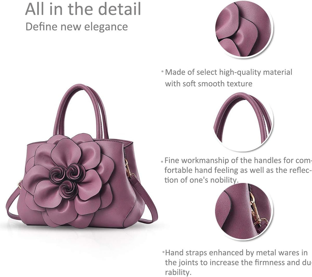 NICOLE & DORIS Modische Damen-Umhängetasche, Handtasche, Umhängetasche, Blumenmotiv Violett, Violett