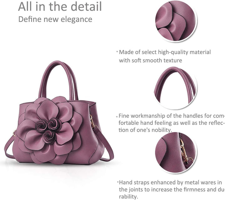 NICOLE & DORIS Modische Damen-Umhängetasche, Handtasche, Umhängetasche, Blumenmotiv Violett, Violett