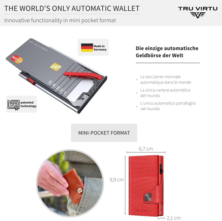 TRU VIRTU® Karten-Portemonnaie Click & Slide Rugged Red/ Red I Kreditkartenetui I Kartenetui-RFID-NF