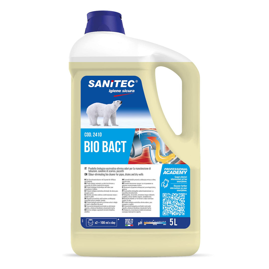 SANITEC igiene sicura Bio Bact Abflussreiniger, 5 kg, Parfümfrei, Flüssig, Entfettung, Ideal für ver
