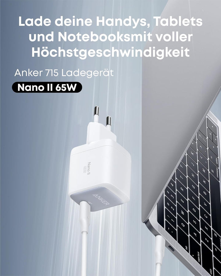 Anker Nano II 65W USB-C Ladegerät Netzteil mit Schnellladeleistung, GaN II Technologie, Kompatibel m