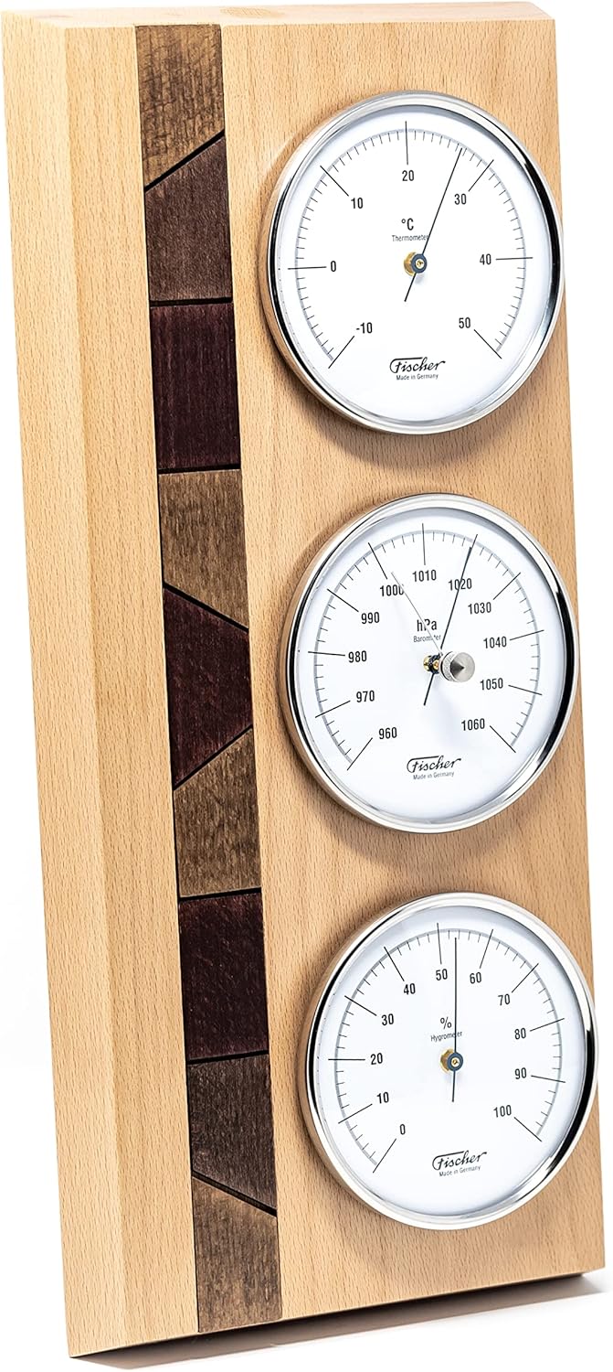 Fischer Wetterstation, Holz, Beech Wood Natural, 30 x 15.5 x 34 cm Buche-Natur, Buche-Natur