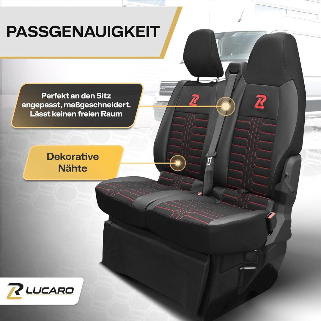 LUCARO Sitzbezüge Auto Set Tornado für Renault Master 4, Nissan Interstar 3 Rot Rückenlehne und Sitz