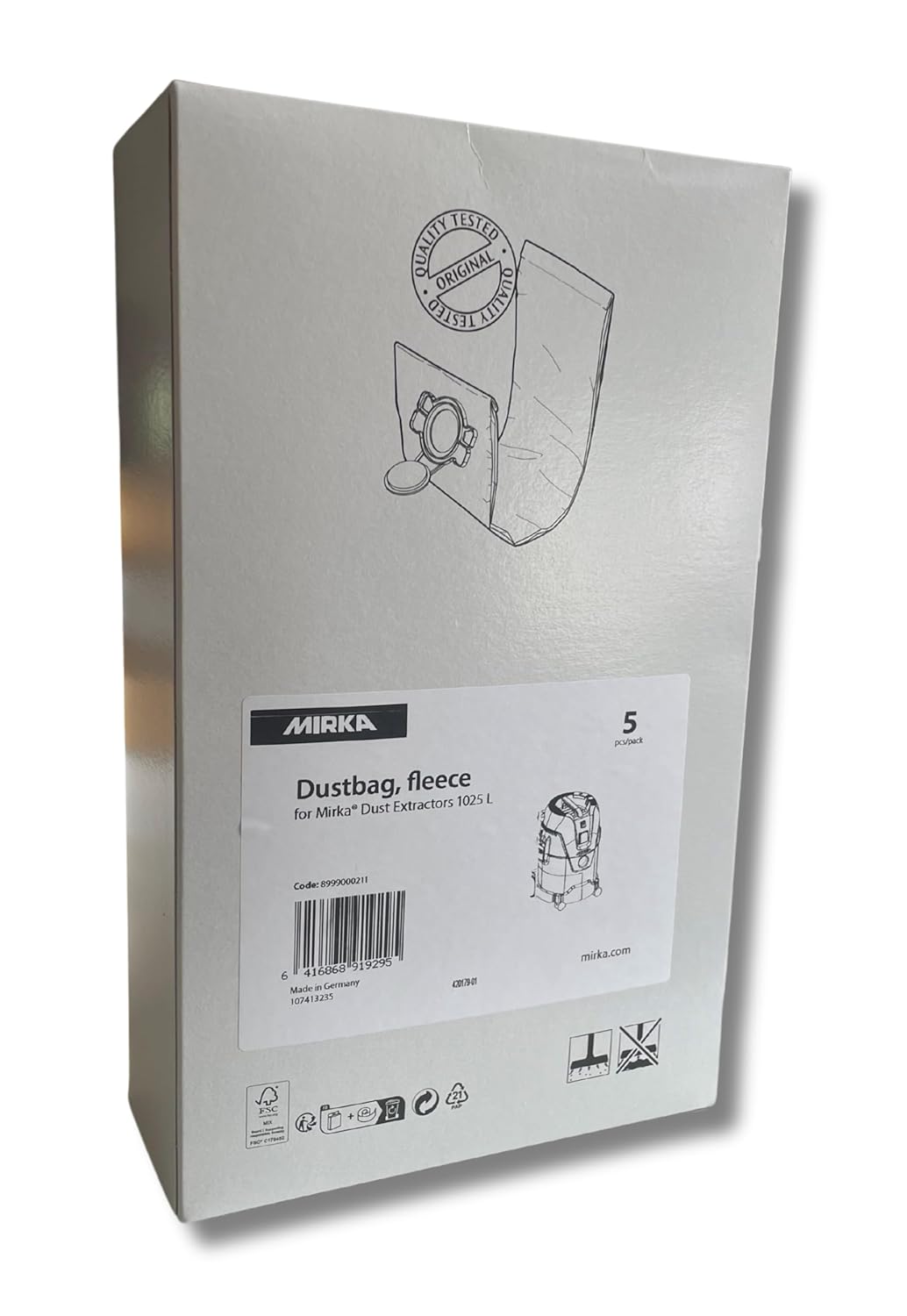 Mirka 8999000211 Staubbeutel Vlies - Passend für Mirka Staubabsauger DE 1025 Langlebig - Waschbar -