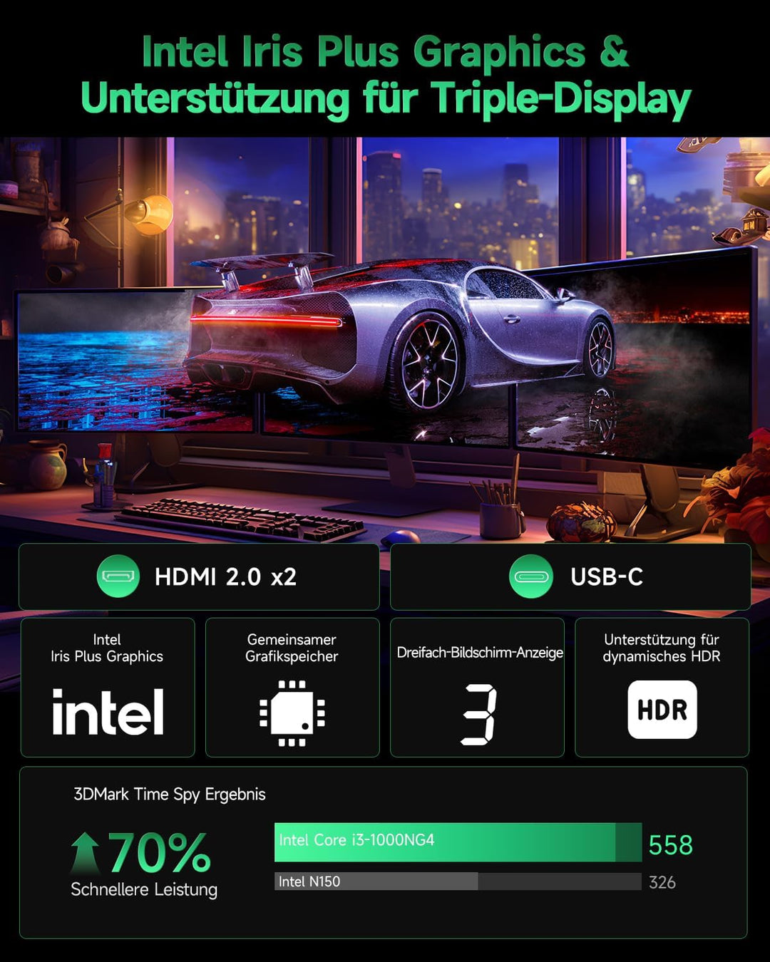 BMAX Mini Pc B6 Plus Intel i3-1000NG4 (bis zu 3,2 GHz), 12 GB LPDDR4 512 GB NVME SSD Mini-Desktop-Co