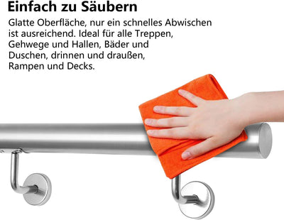 Vigevee Edelstahl Handlauf 180 cm, Treppengeländer Geländer Wandhandlauf Wand Treppe mit Wandhalteru