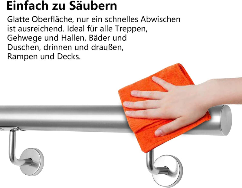 Vigevee Edelstahl Handlauf 180 cm, Treppengeländer Geländer Wandhandlauf Wand Treppe mit Wandhalteru