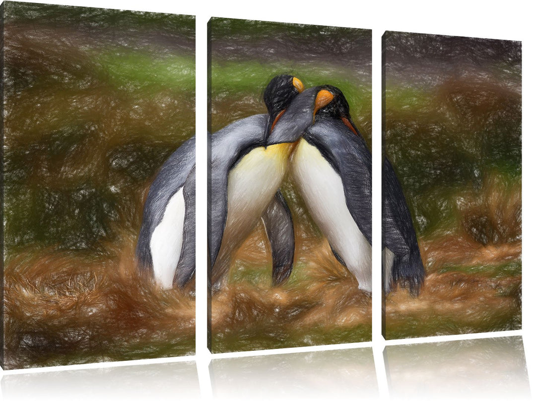 Pinguine in der Antarktis als Leinwandbild/Grösse: 3Teilig (120x80) / Wandbild/Kunstdruck/fertig bes