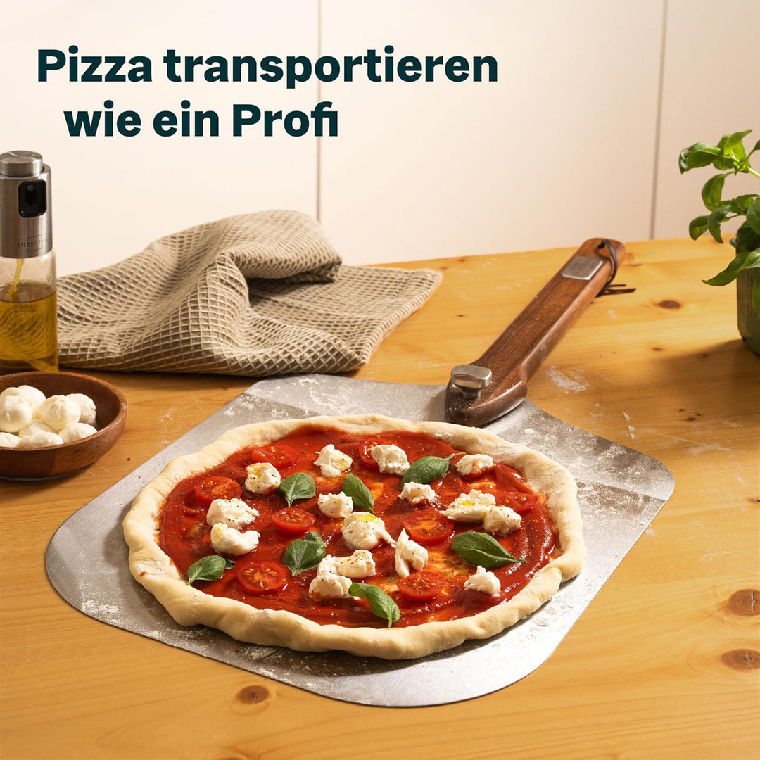 SILBERTHAL Pizzaschieber Edelstahl Ø30cm - Griff aus Akazienholz - Profi Pizzaschaufel faltbar - Spü