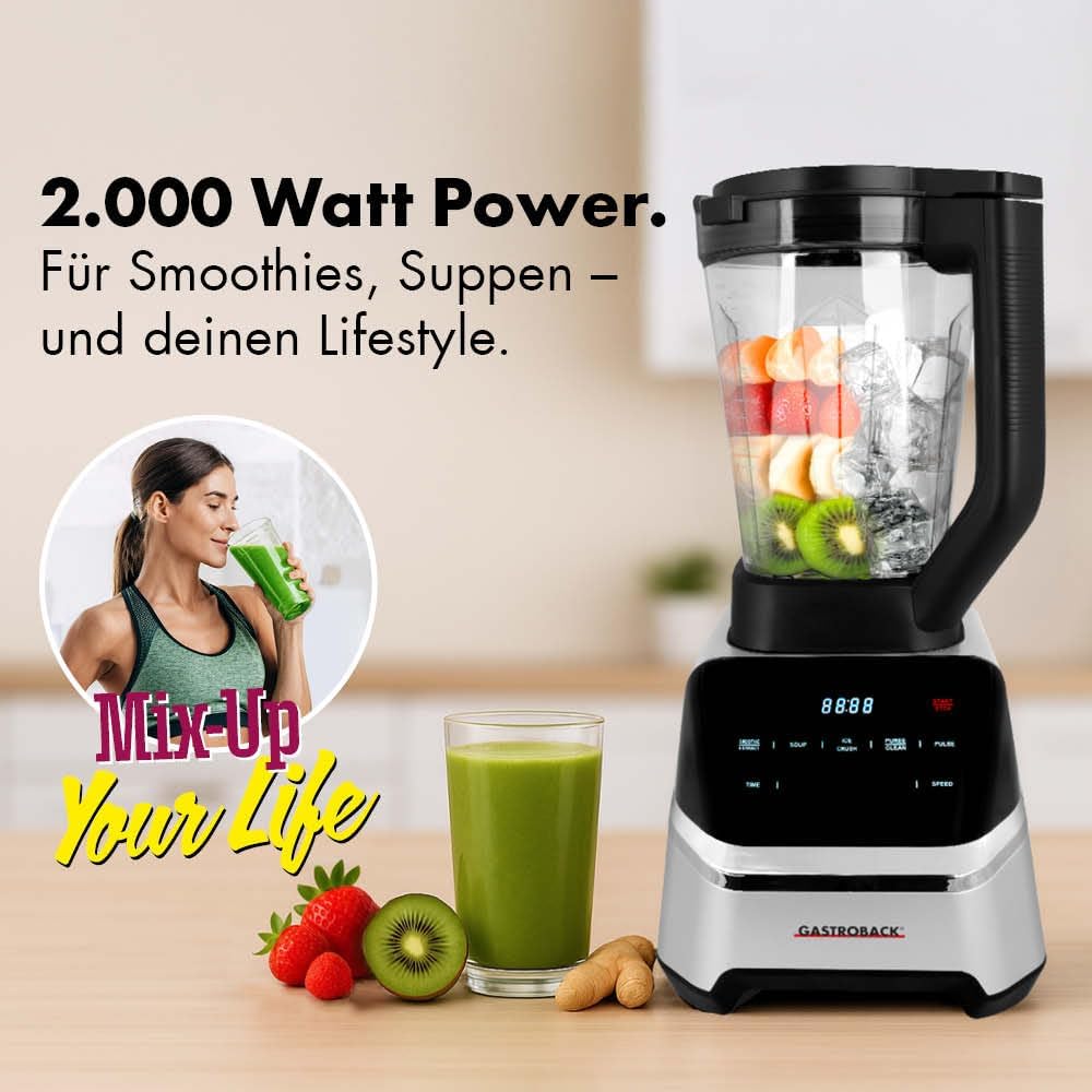 GASTROBACK Standmixer Hochleistungsmixer 2000 Watt - 2L Tritanbehälter, 40.000 UPM, 7 Programme (Sup