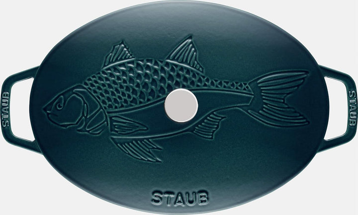 STAUB BORD OVAAL 32 CM MET DEKSEL APPELBLAUWZEEGROEN 'LA MER' NEW CLASSIC 11223337