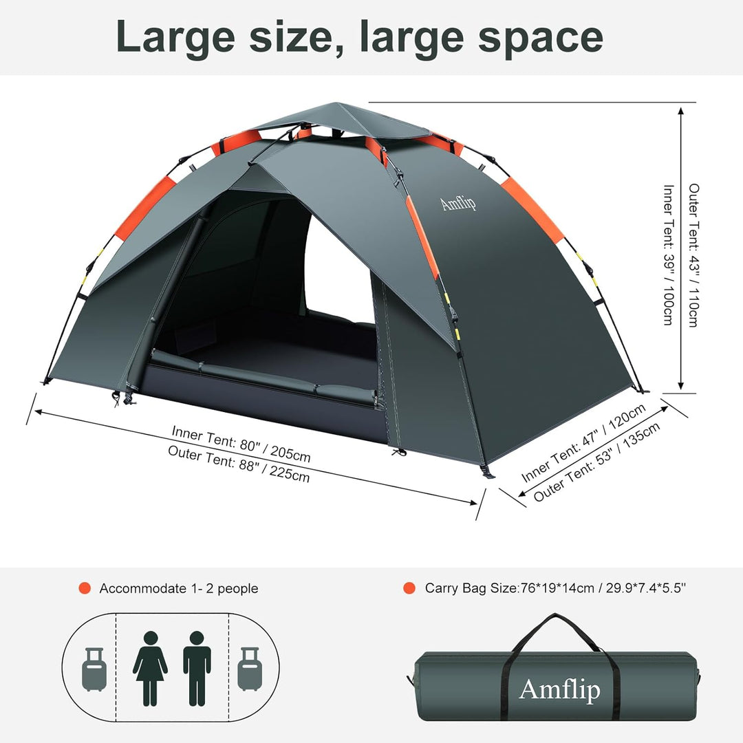 Amflip Campingzelt Automatisches 1 Personen Sofortzelt Pop Up Ultraleichtes Kuppelzelt 4 Jahreszeite