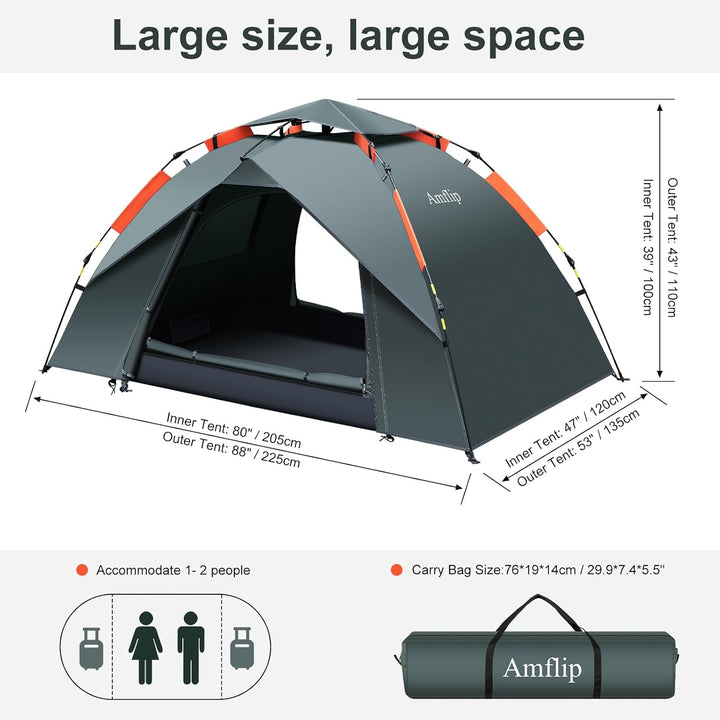Amflip Campingzelt Automatisches 1 Personen Sofortzelt Pop Up Ultraleichtes Kuppelzelt 4 Jahreszeite